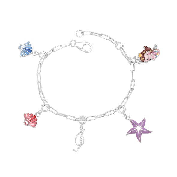 Mermaid Charm Bracelet with Initial "J" – 925 Sterling Silver for Kids