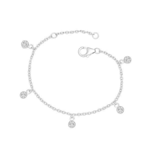 White Topaz 5 Round Charm Bracelet – Sterling Silver For Kids