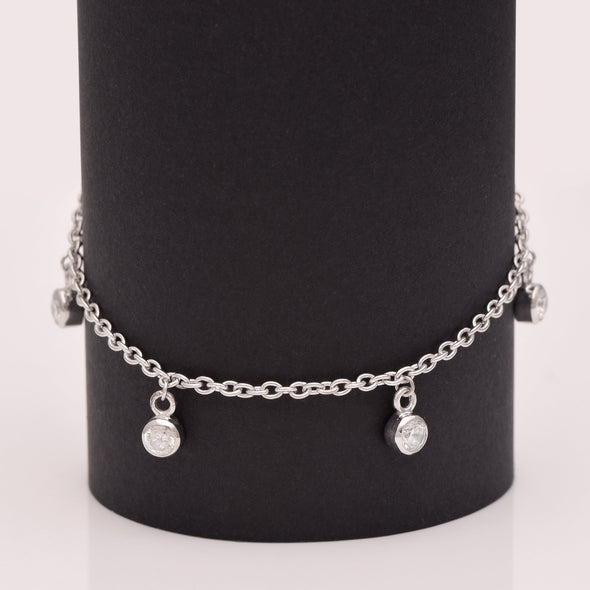 White Topaz 5 Round Charm Bracelet – Sterling Silver For Kids