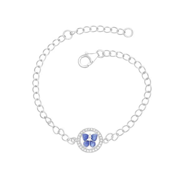 Blue Enamel Butterfly Charm Bracelet - Sterling Silver