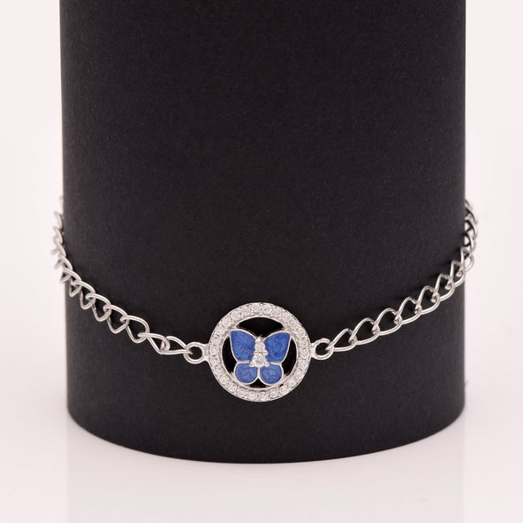 Blue Enamel Butterfly Charm Bracelet - Sterling Silver