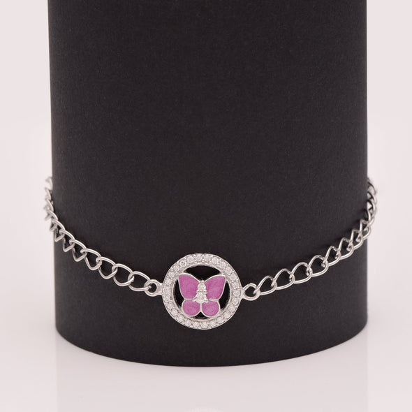 Pink Enamel Butterfly Charm Bracelet – Sterling Silver