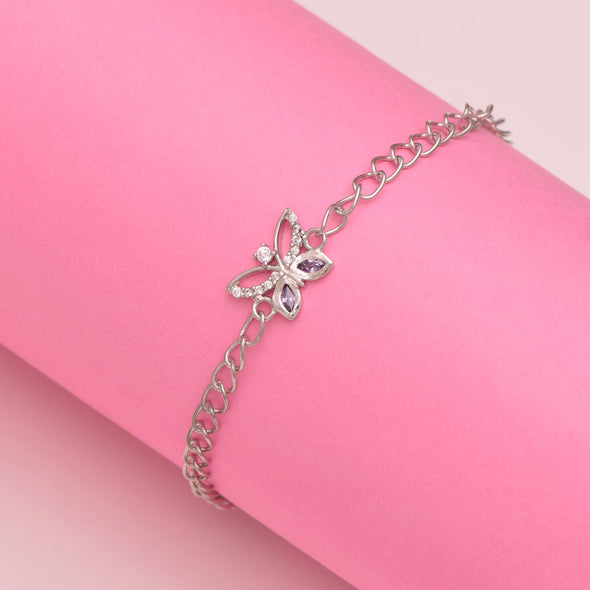 Amethyst Marquise Butterfly Charm Bracelet – Sterling Silver