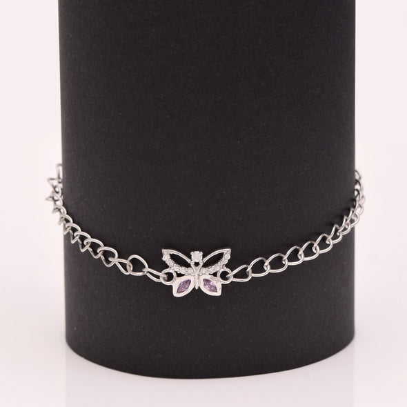 Amethyst Marquise Butterfly Charm Bracelet – Sterling Silver