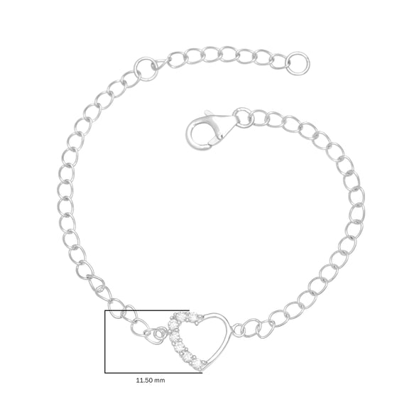 White Stone Round Open Heart Bracelet – Sterling Silver
