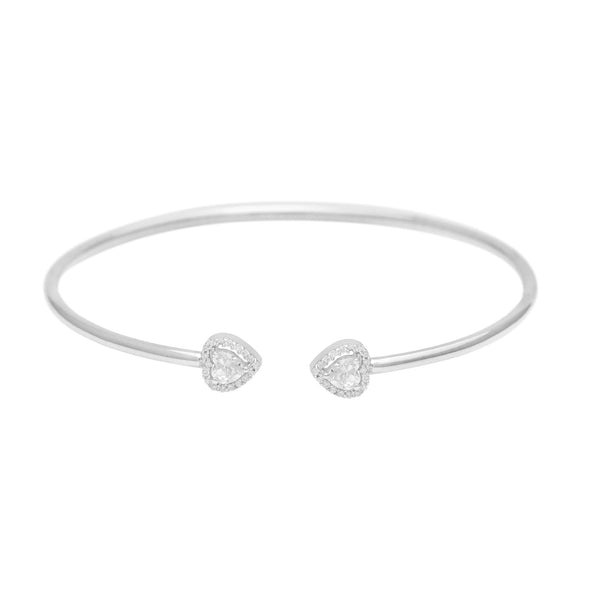 White Stone Pear Cut Open Bangle – Sterling Silver