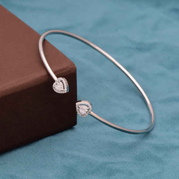 White Stone Pear Cut Open Bangle – Sterling Silver
