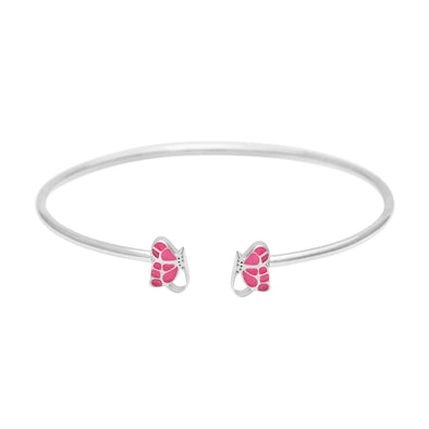 Pink Butterfly Open Bangle – Sterling Silver