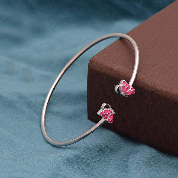 Pink Butterfly Open Bangle – Sterling Silver