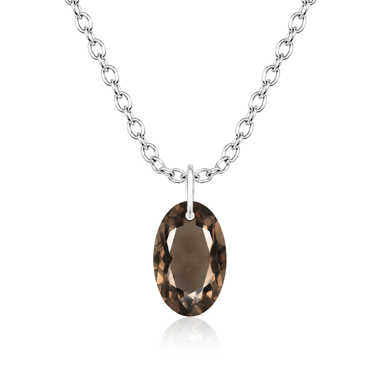 Oval Smoky Quartz Solitaire Necklace - 925 sterling Silver