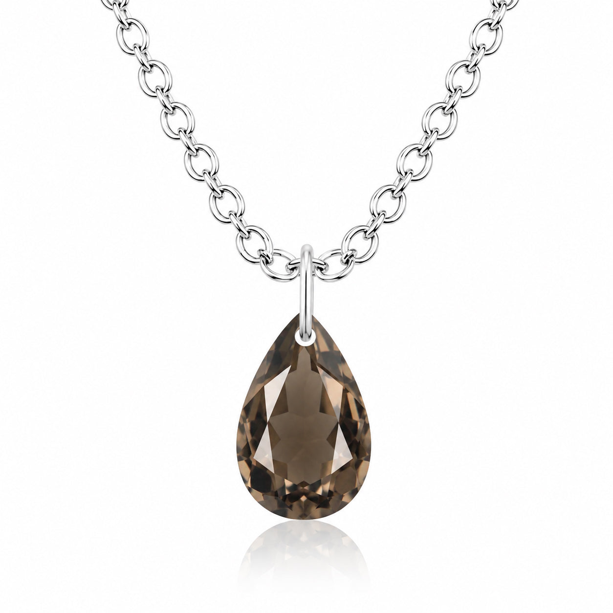 Pear Smoky Quartz Solitaire Necklace - 925 sterling Silver