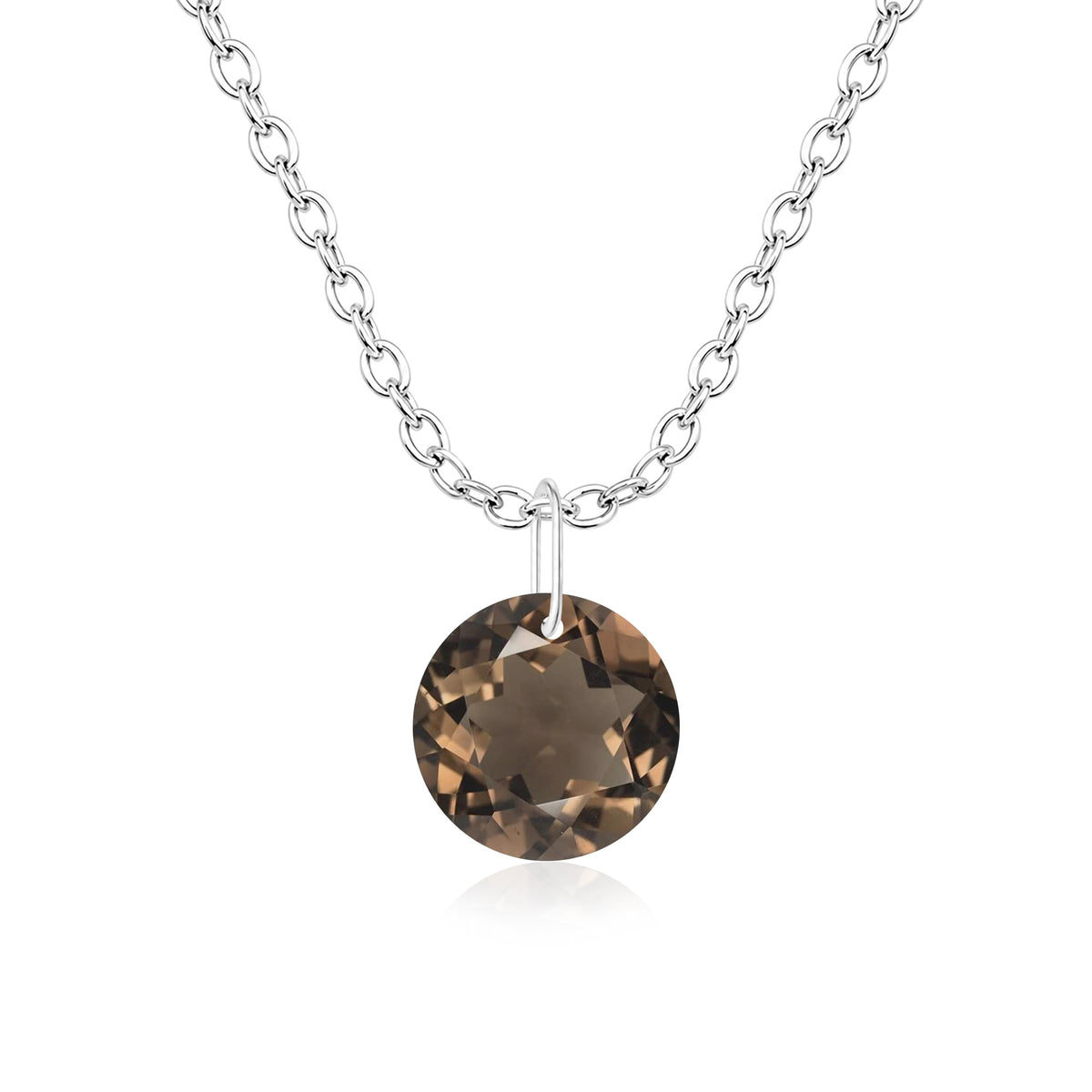 Round Smoky Quartz Solitaire Necklace - 925 sterling Silver