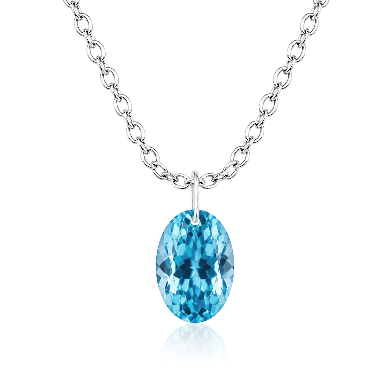 Oval Swiss blue topaz Solitaire Necklace - 925 sterling Silver