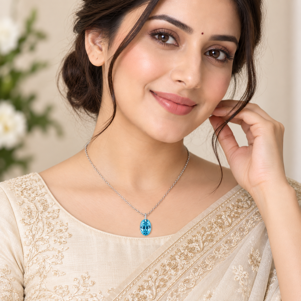 Oval Swiss blue topaz Solitaire Necklace - 925 sterling Silver