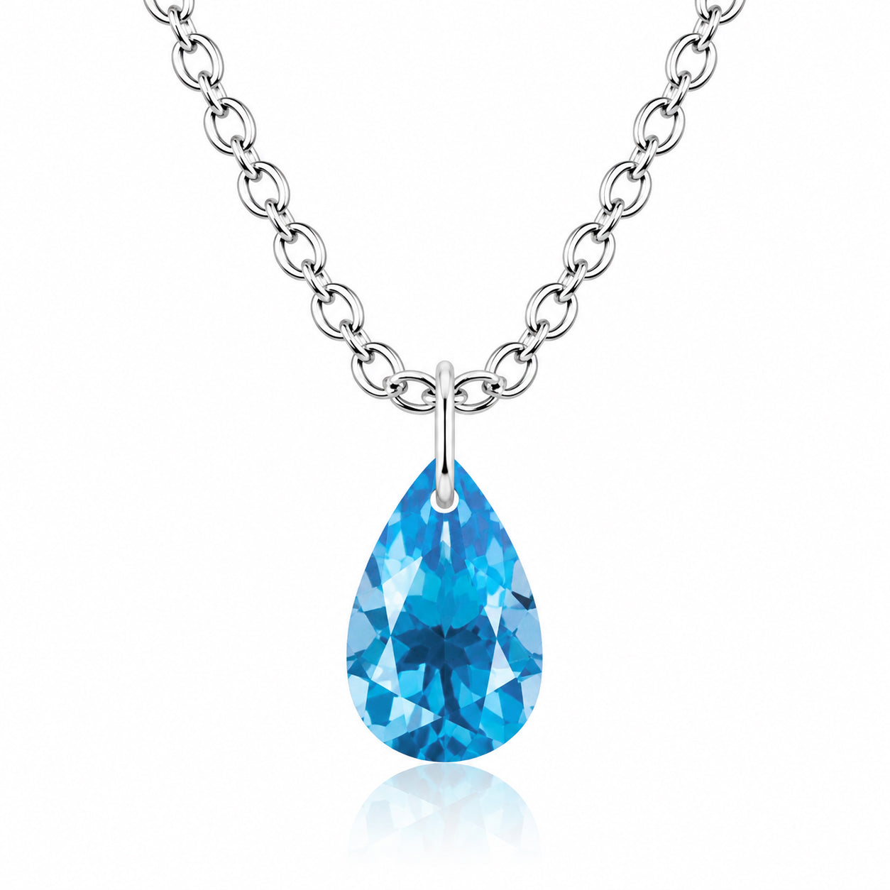 Pear Swiss Blue Topaz Solitaire Necklace - 925 sterling Silver