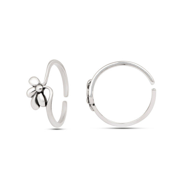 Half Floral Toe Ring - Sterling Silver