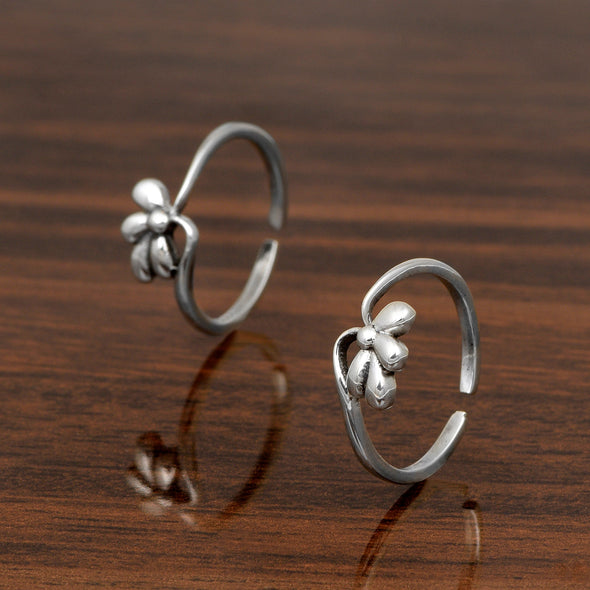 Half Floral Toe Ring - Sterling Silver