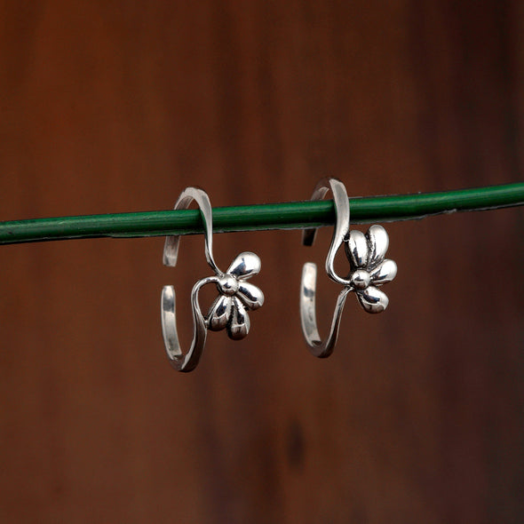 Half Floral Toe Ring - Sterling Silver
