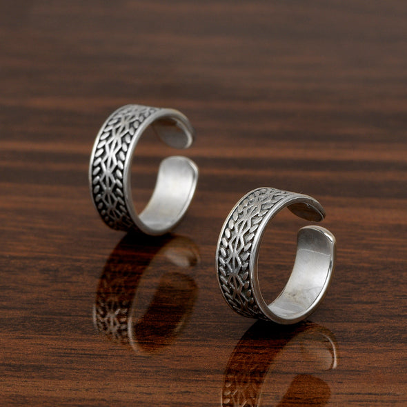 Oxidized Woven Pattern Toe Ring - Sterling Silver