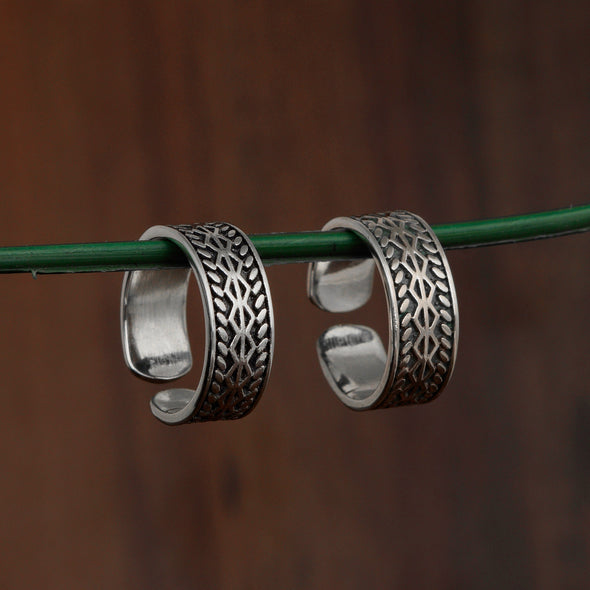 Oxidized Woven Pattern Toe Ring - Sterling Silver