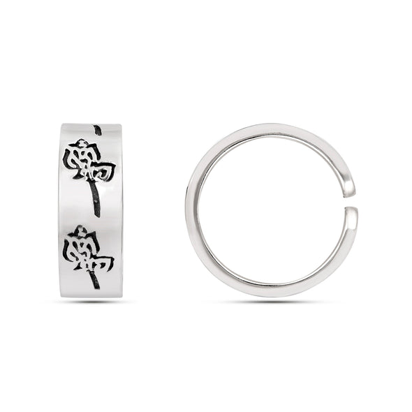 Oxidized Rose Pattern Toe Ring - Sterling Silver