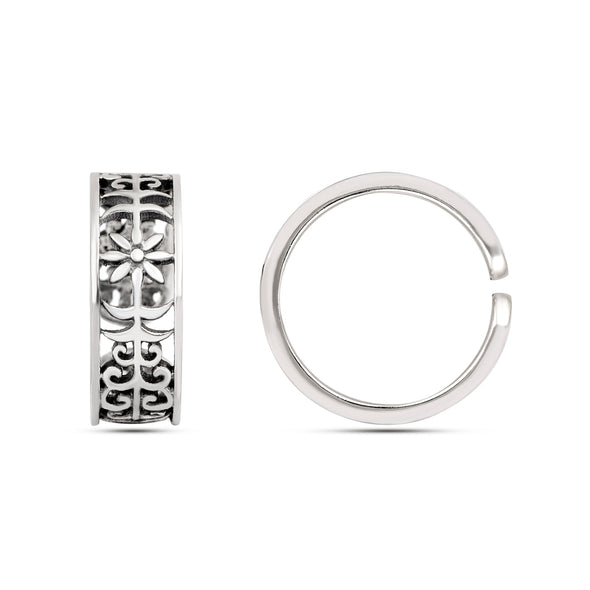Floral Scroll Oxidized Toe Ring - Sterling Silver