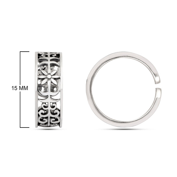 Floral Scroll Oxidized Toe Ring - Sterling Silver