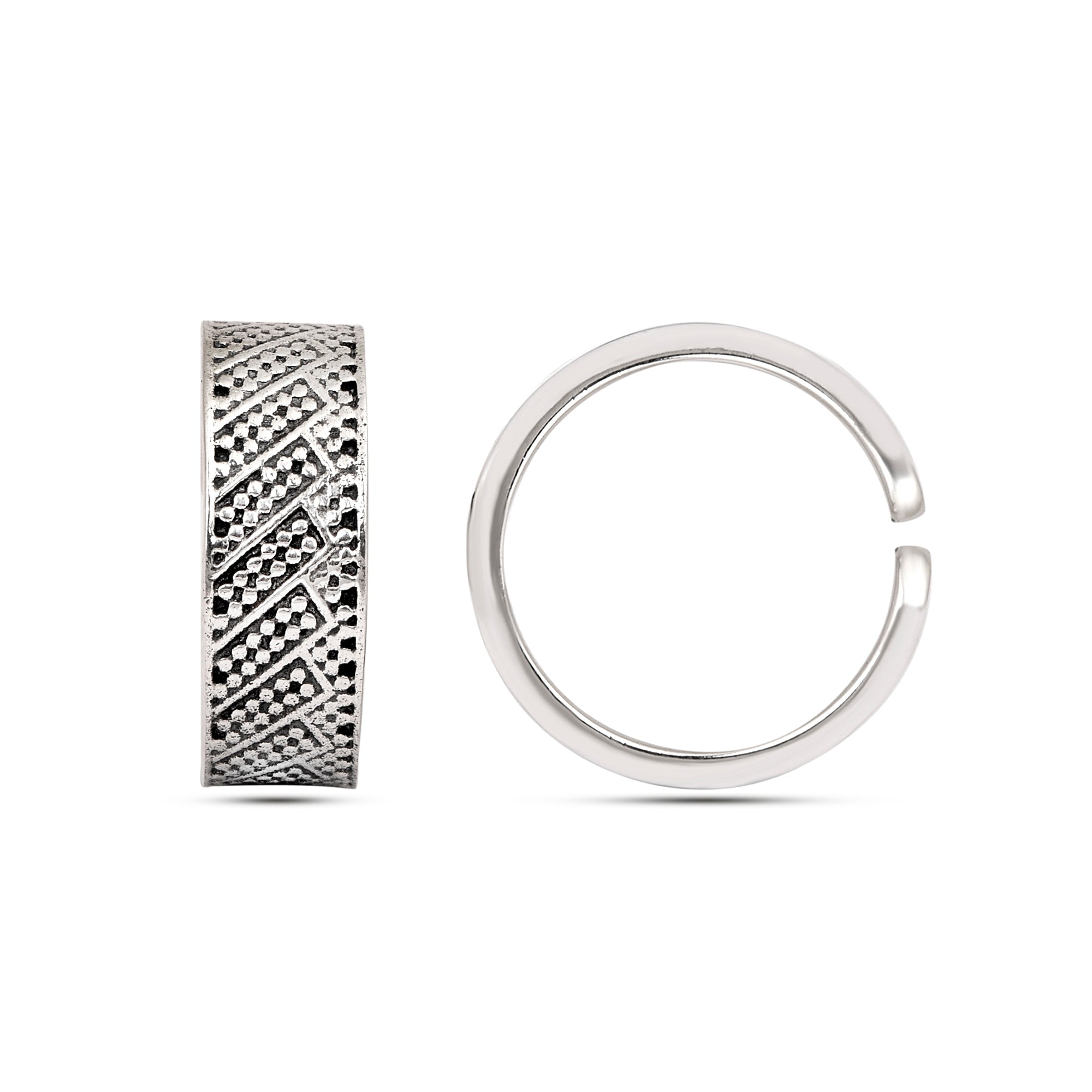 Geometric Pattern Oxidized Toe Ring - Sterling Silver