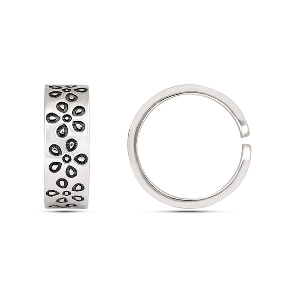 Petite Floral Oxidized Toe Ring - Sterling Silver