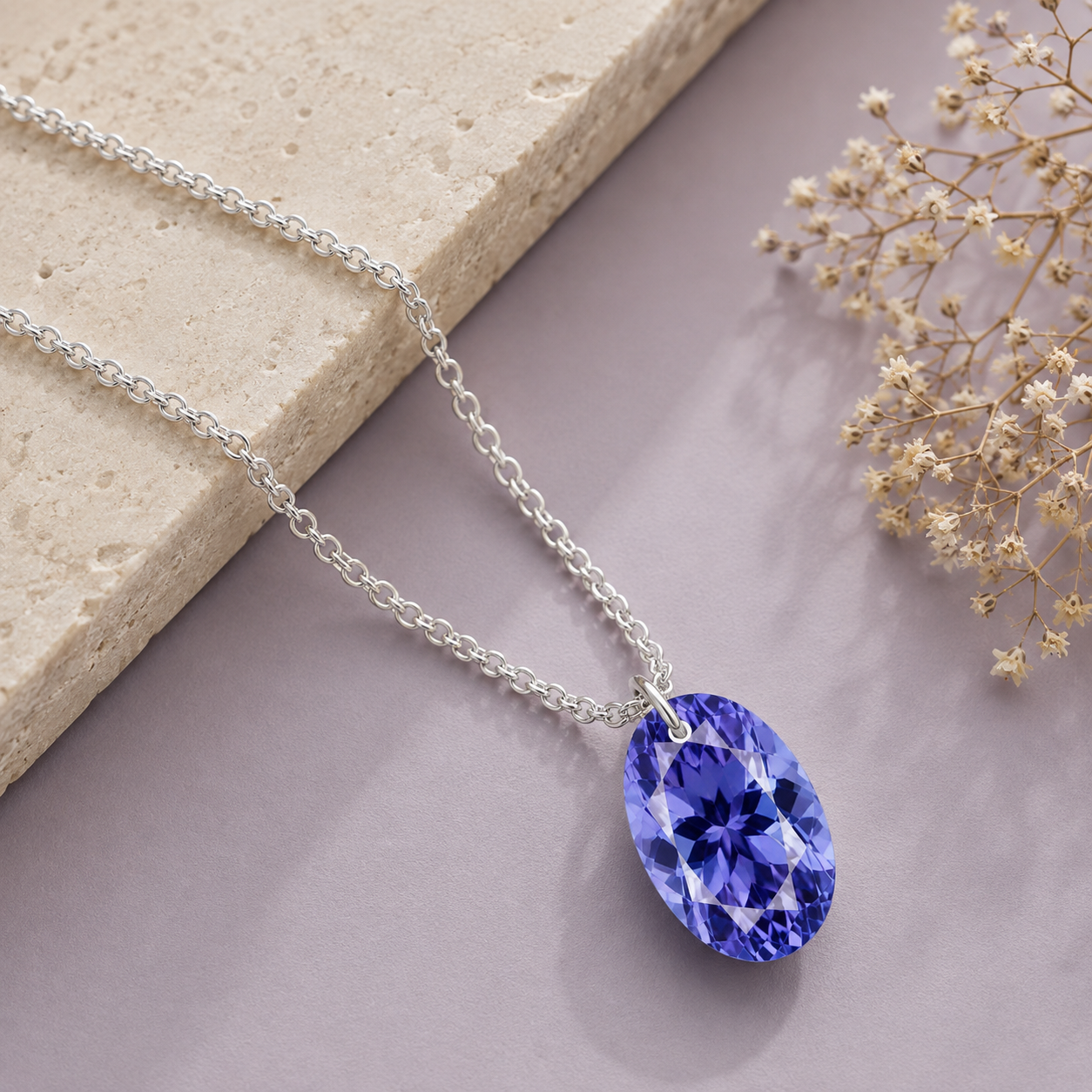 Oval Tanzanite Solitaire Necklace - 925 sterling Silver
