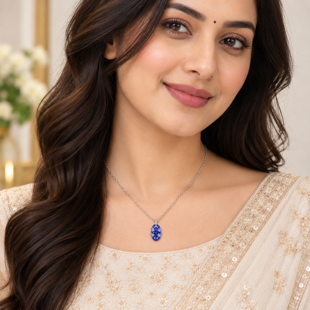 Oval Tanzanite Solitaire Necklace - 925 sterling Silver