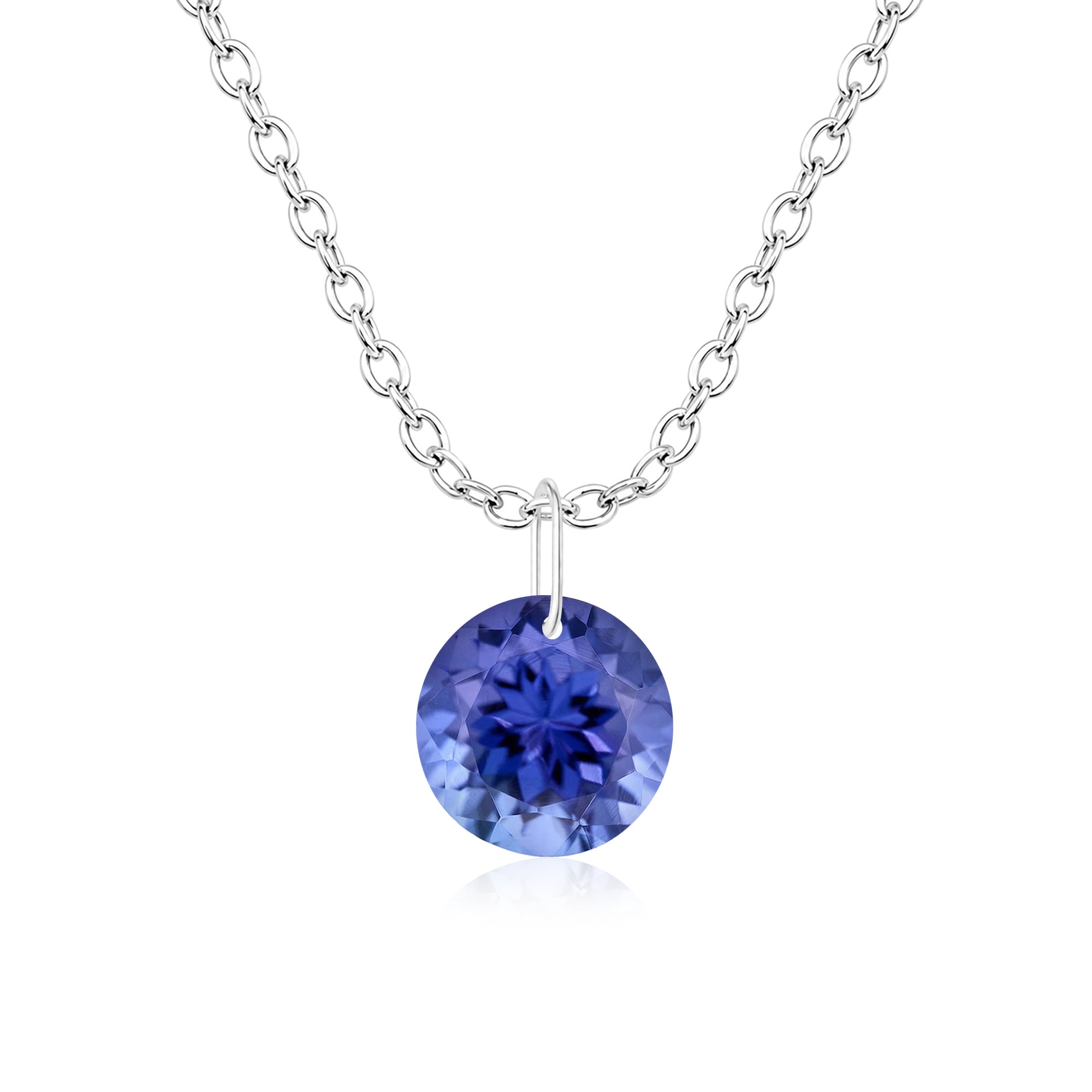 Round Tanzanite Solitaire Necklace - 925 sterling Silver