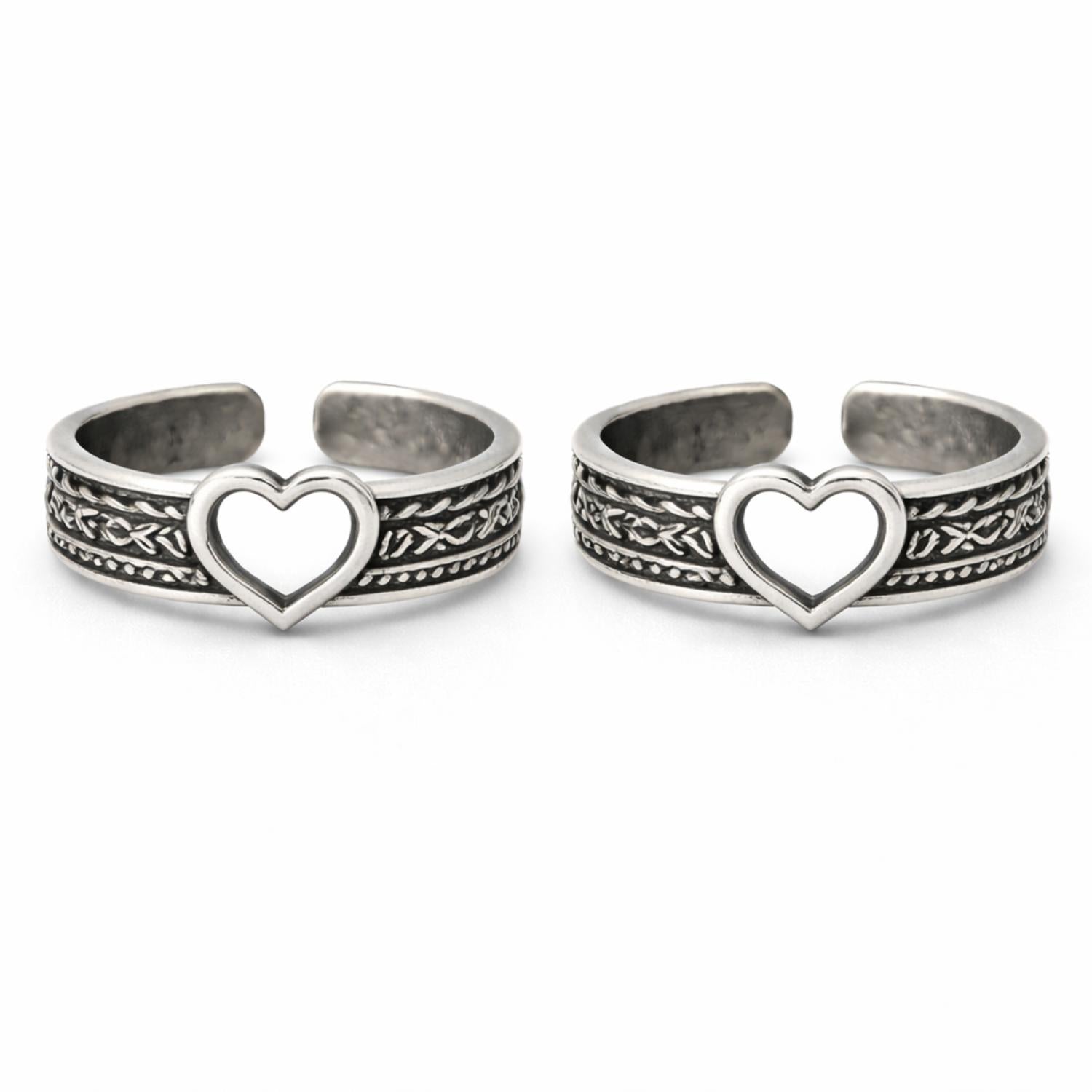 Heart Motif Adjustable Toe Ring - Sterling Silver Oxidized