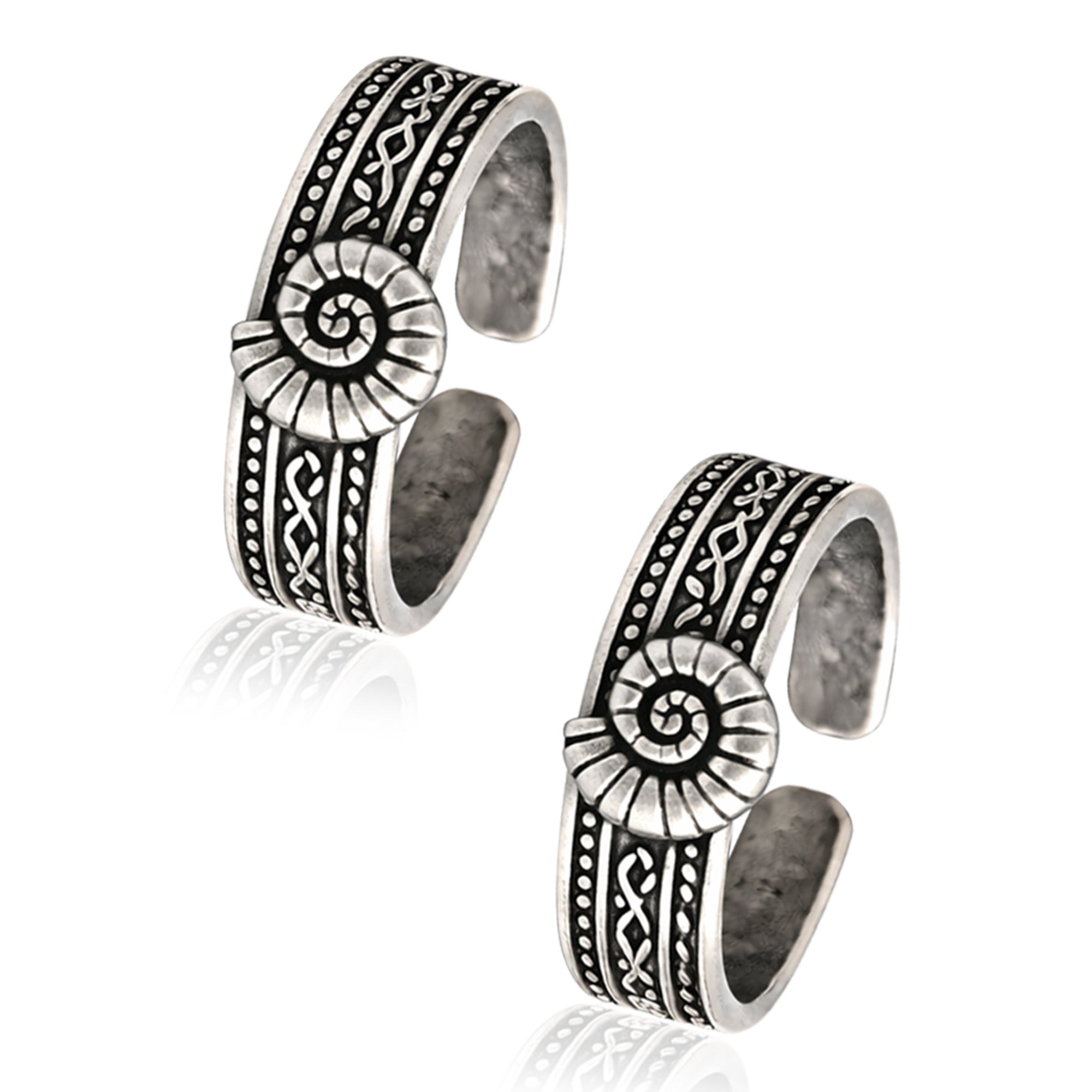 Spiral Shell Adjustable Toe Ring - Sterling Silver Oxidized