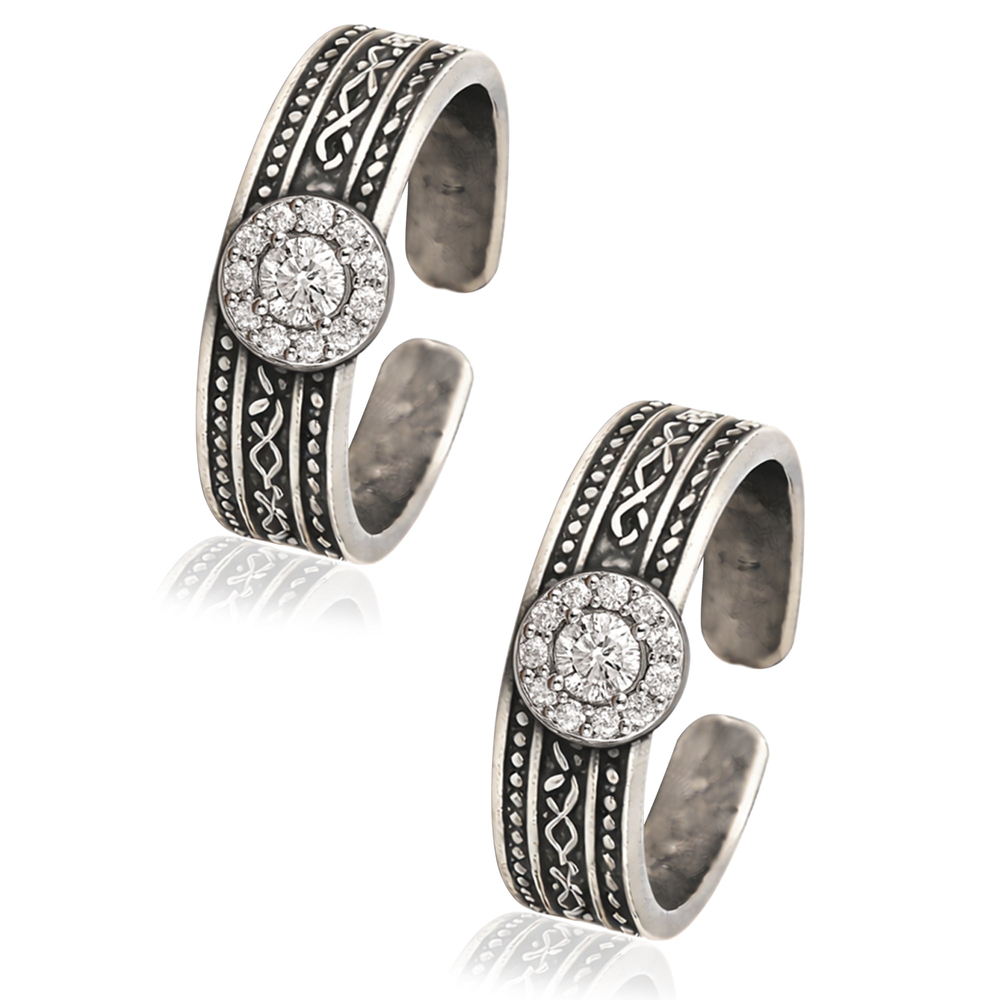 Vintage Engraved Adjustable Toe Ring - Sterling Silver Oxidized