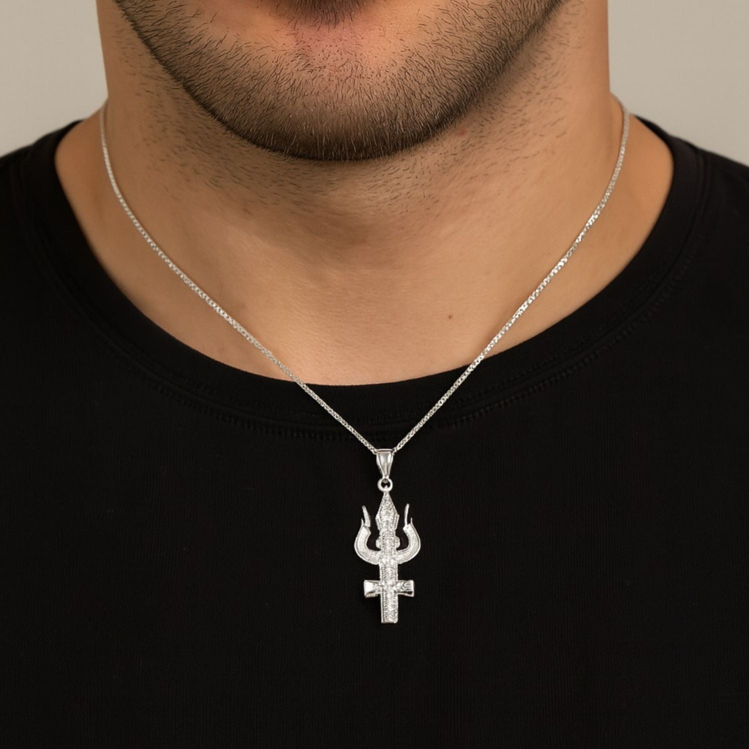 Trishul Damru Pendant - Sterling Silver