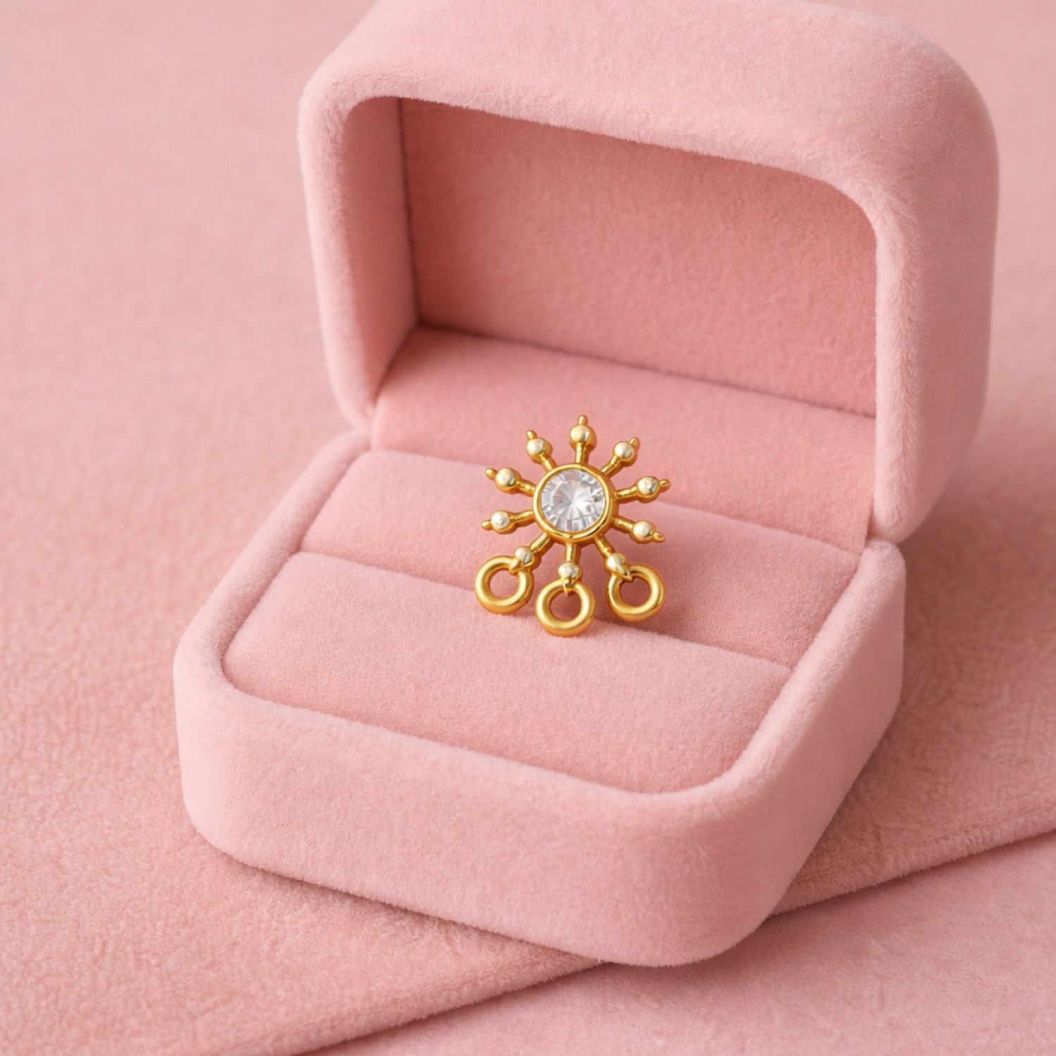 Gold Plated Sunburst White CZ Nose Pin - 925 Sterling Silver
