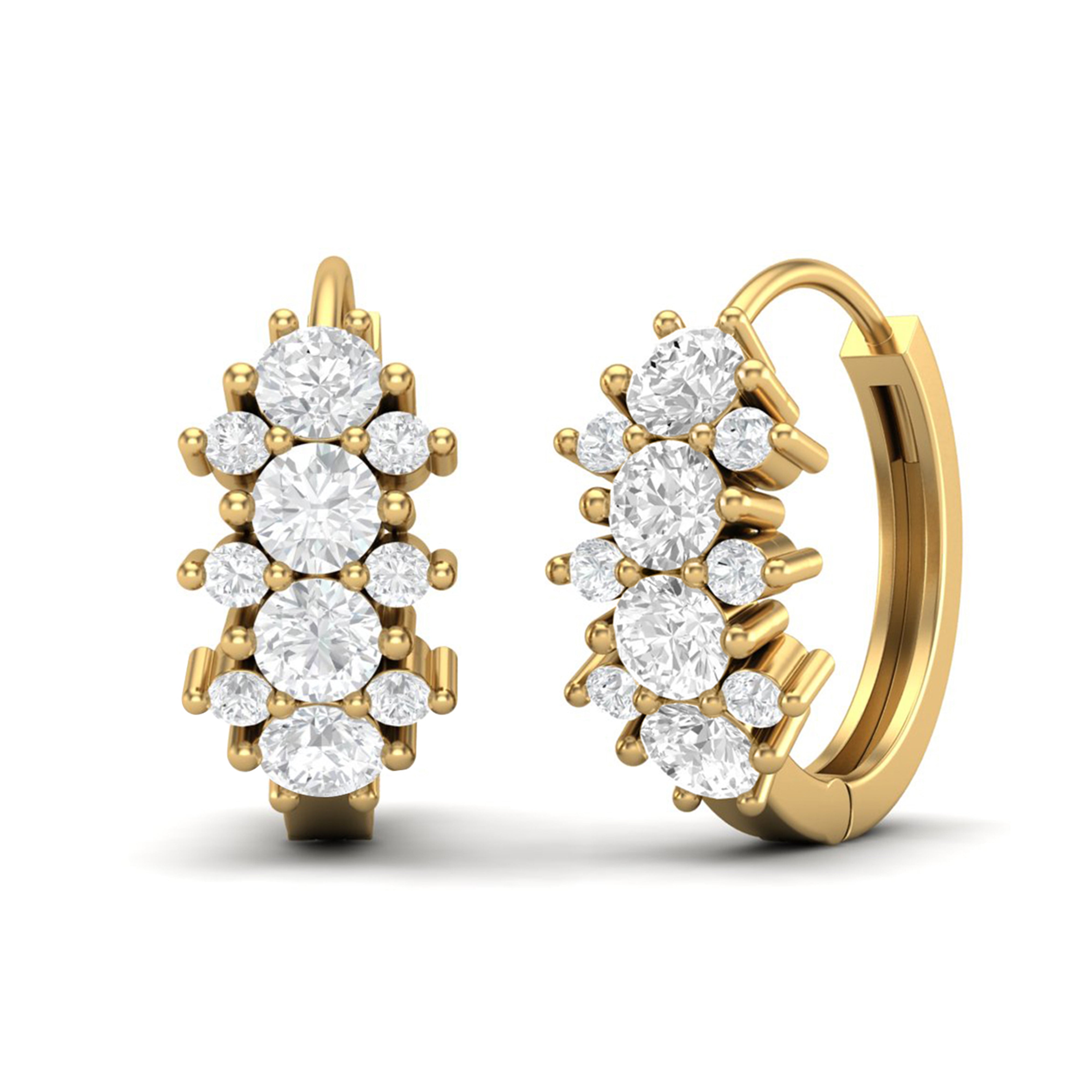 White CZ Round Hoop Earrings – Sterling Silver Yellow Plated