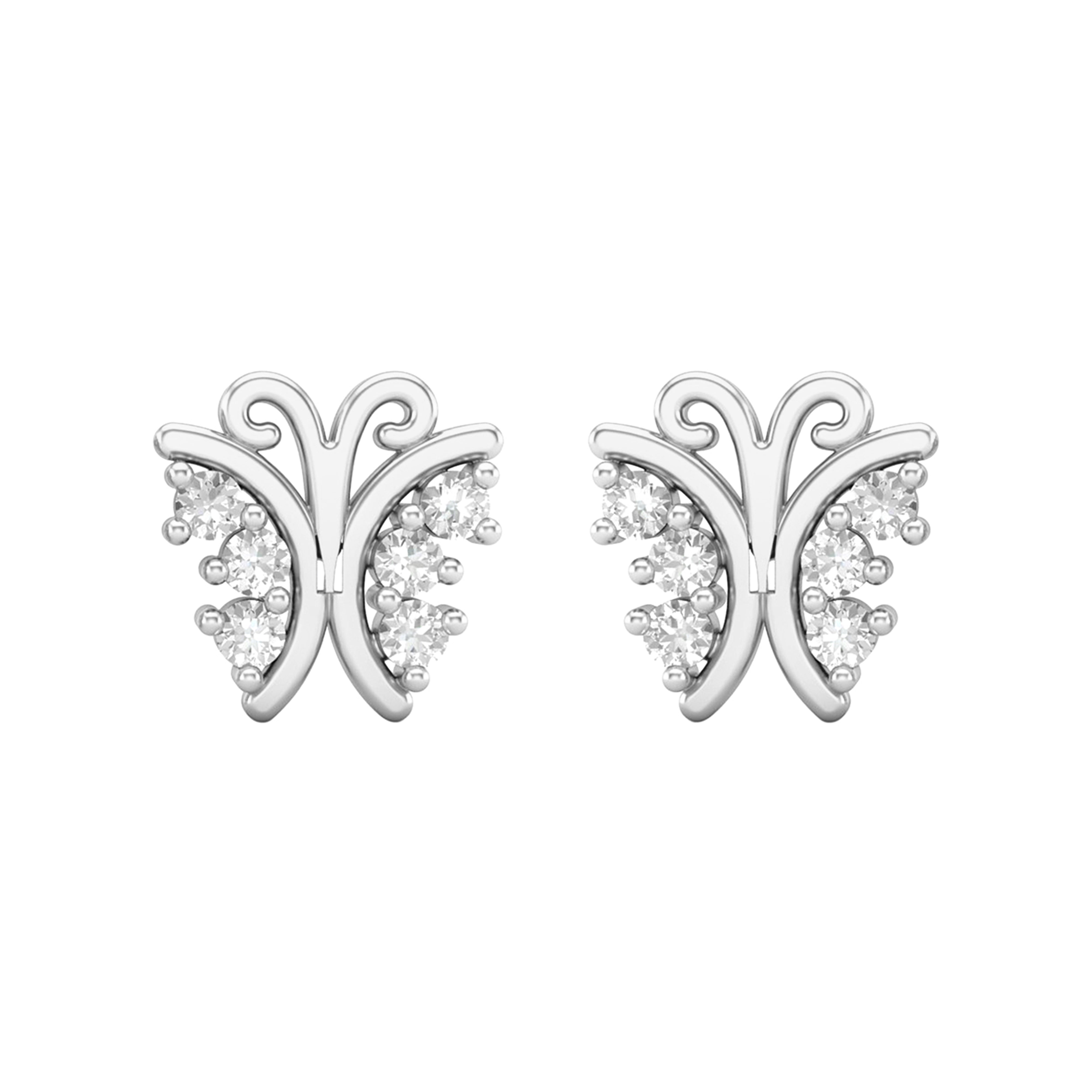 White CZ Round Stud Earrings - Sterling Silver Yellow Plated