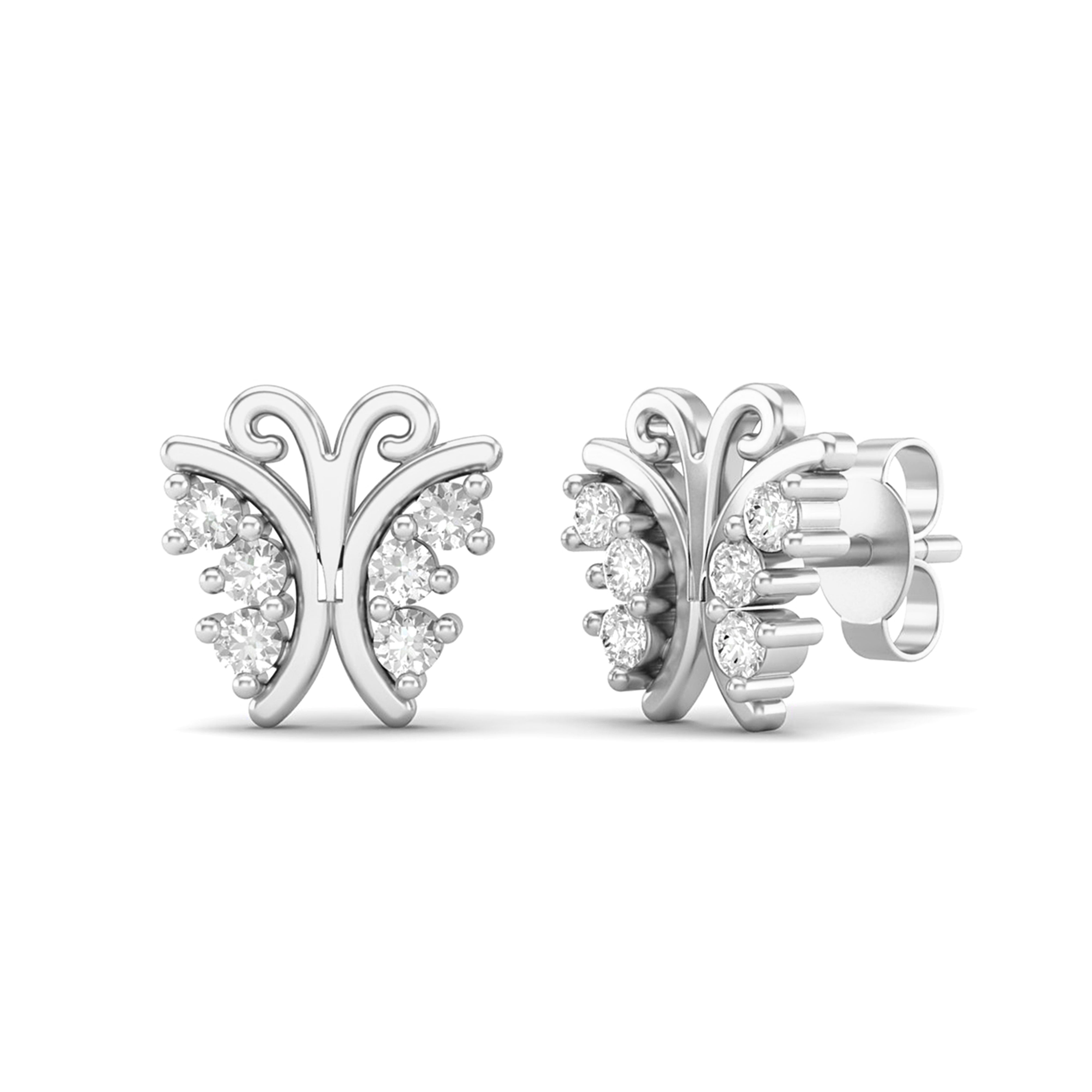 White CZ Round Stud Earrings - Sterling Silver Yellow Plated