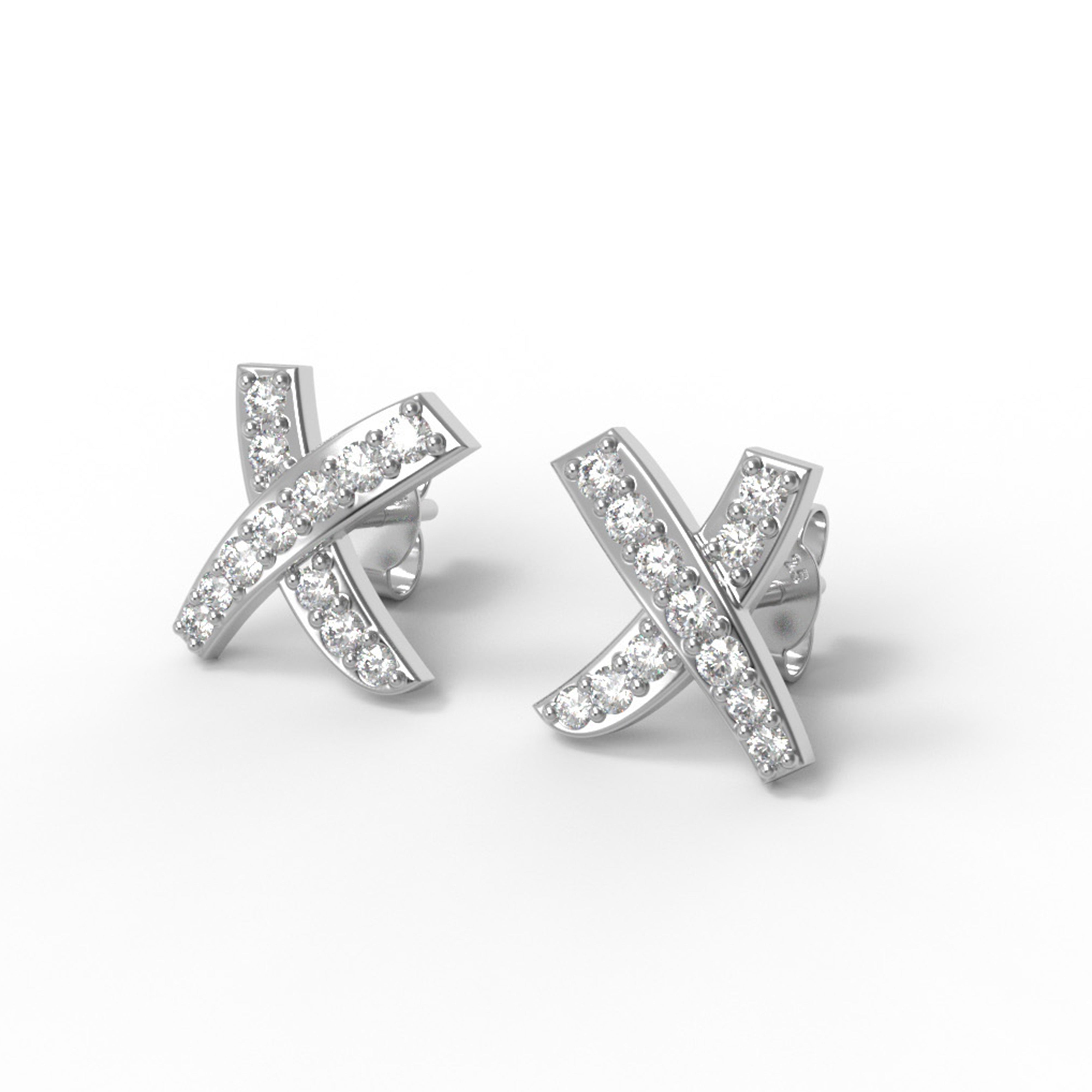 X-Shape White CZ Stud Earrings – Sterling Silver Yellow Plated