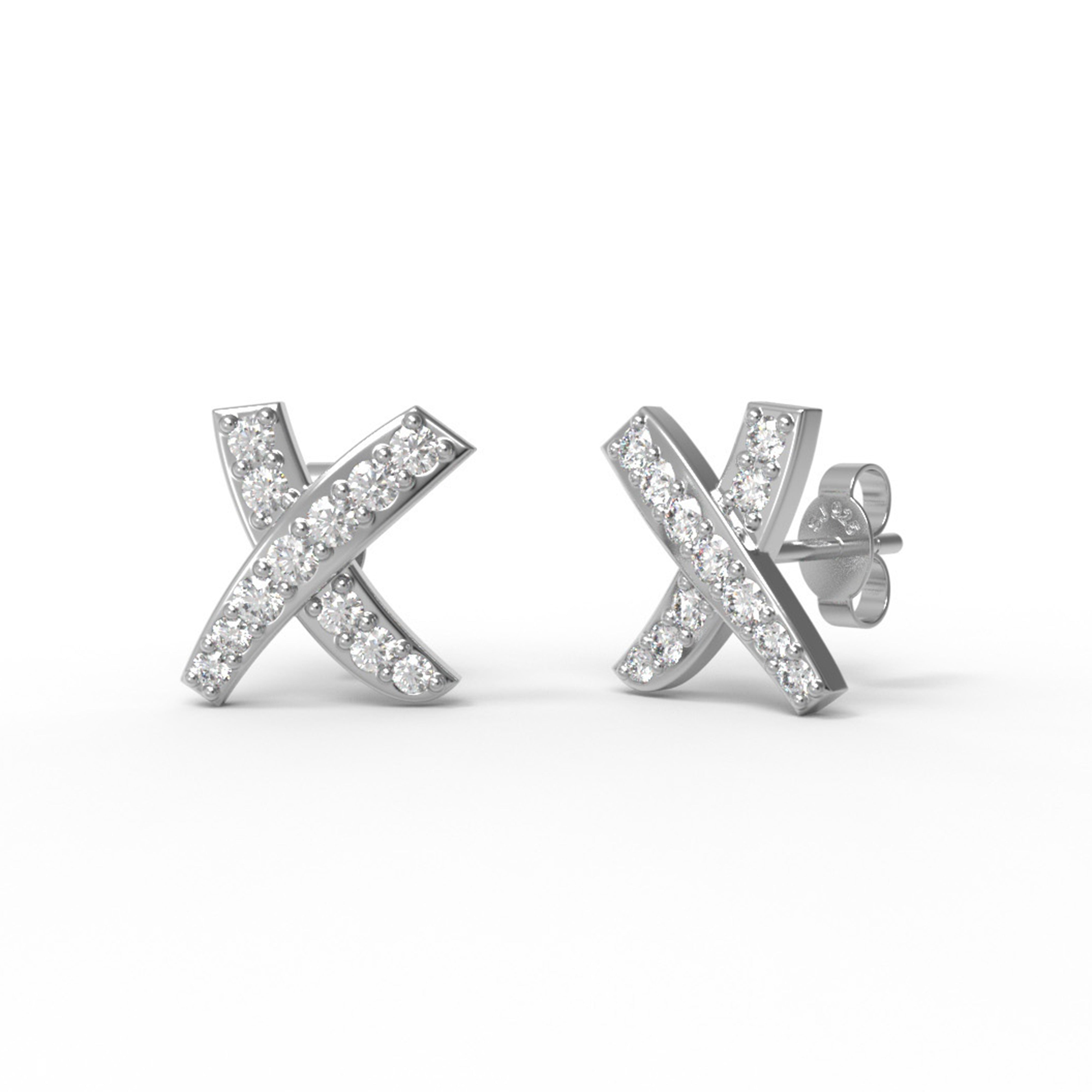 X-Shape White CZ Stud Earrings – Sterling Silver Yellow Plated
