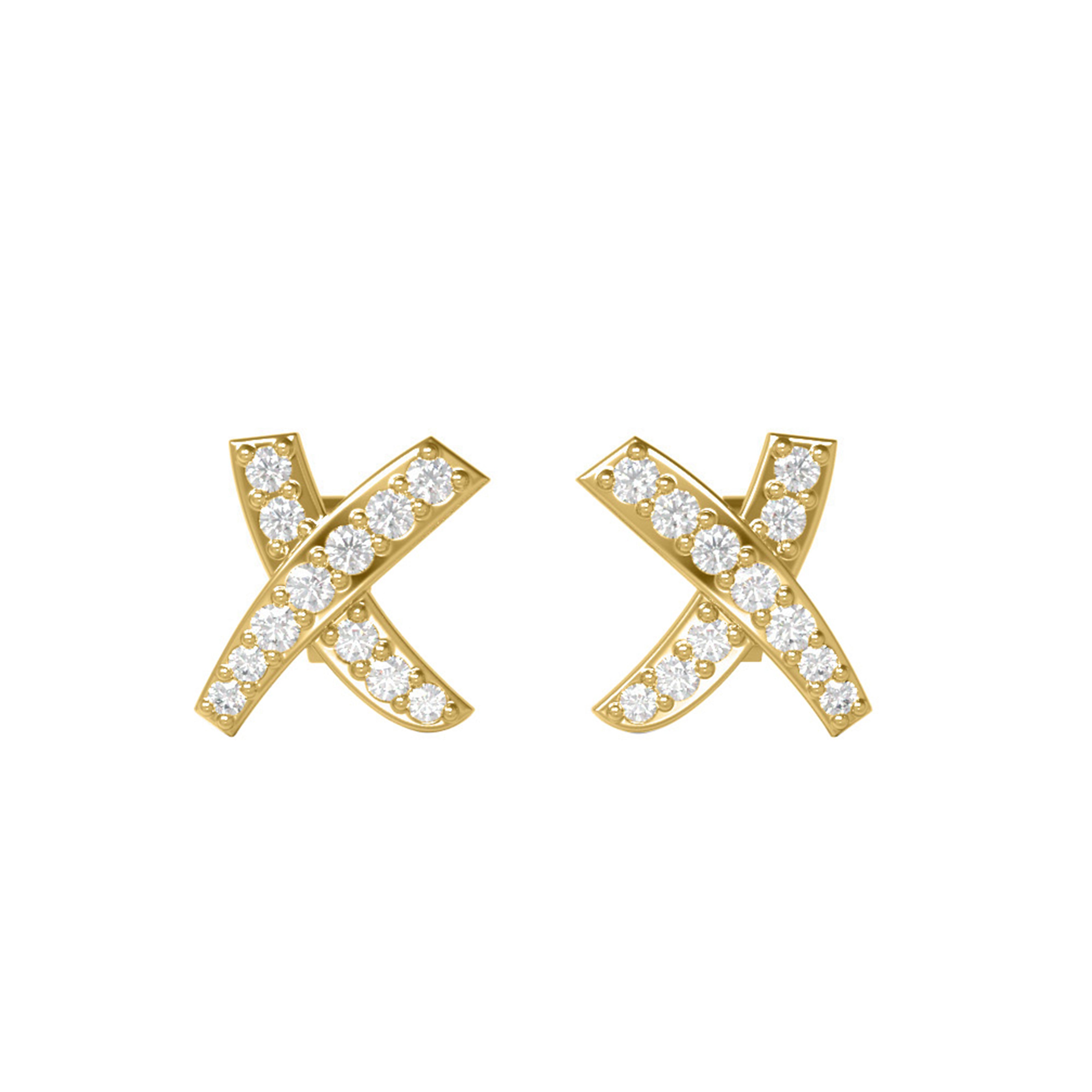 X-Shape White CZ Stud Earrings – Sterling Silver Yellow Plated