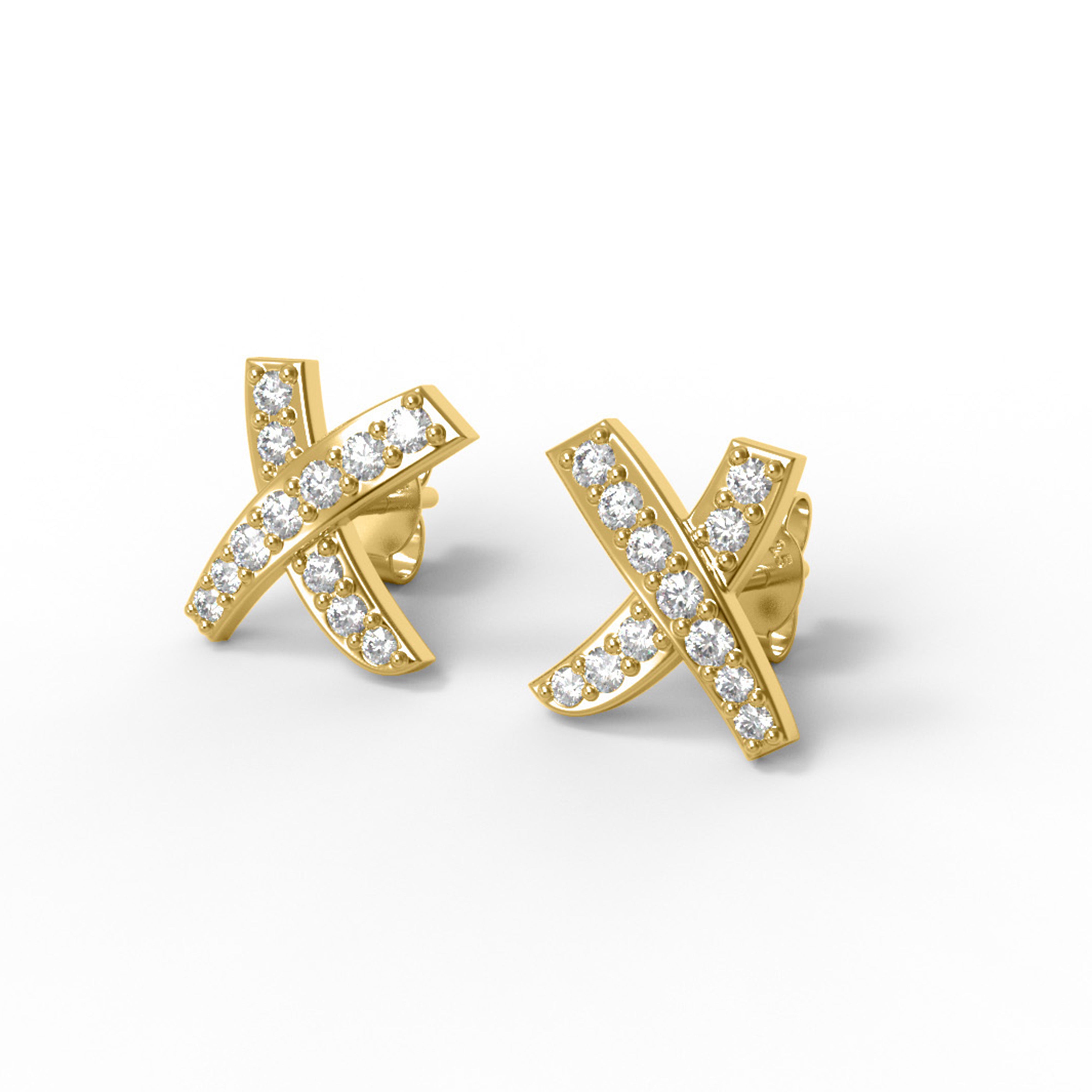 X-Shape White CZ Stud Earrings – Sterling Silver Yellow Plated
