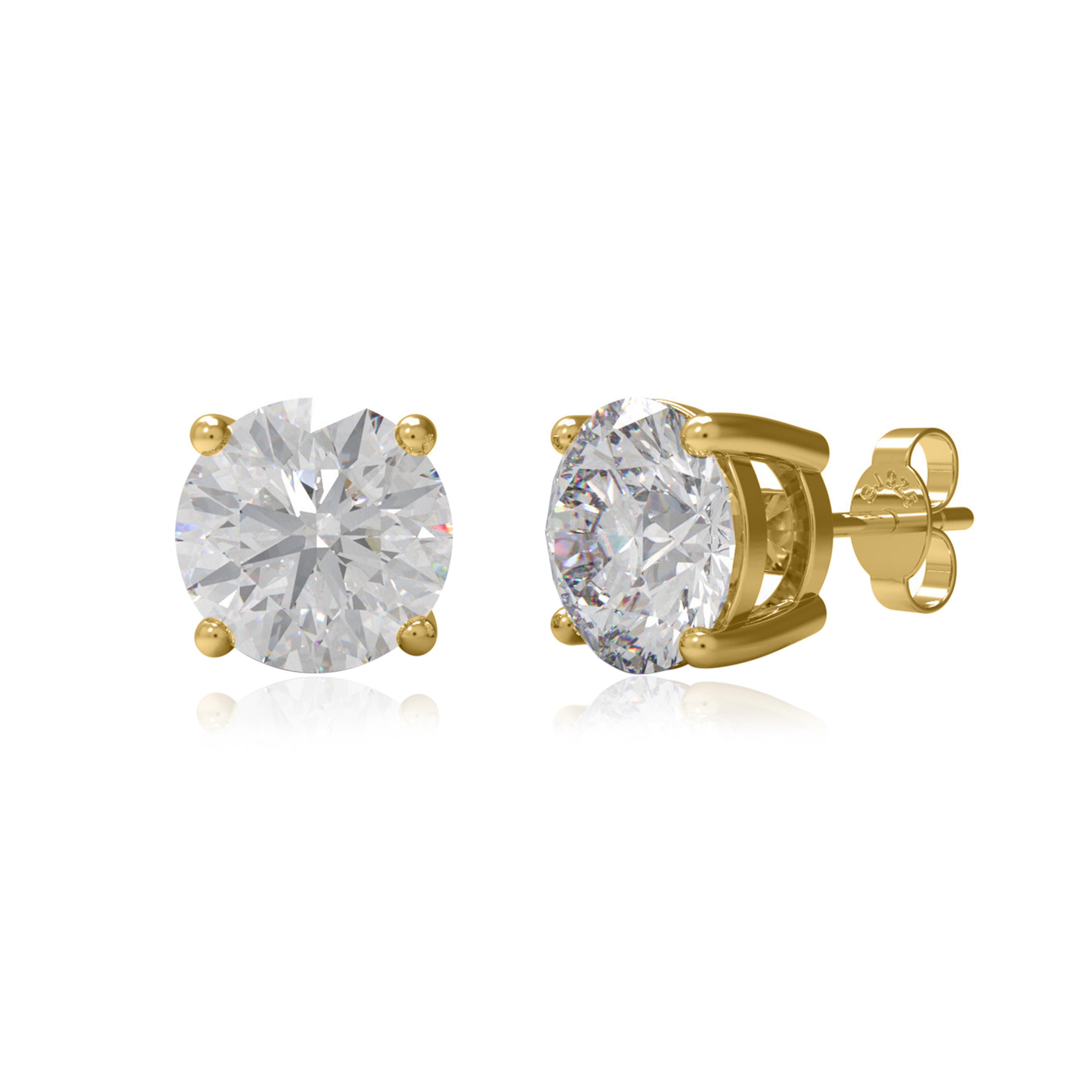 White CZ Round Stud Earrings - Sterling Silver Yellow plated