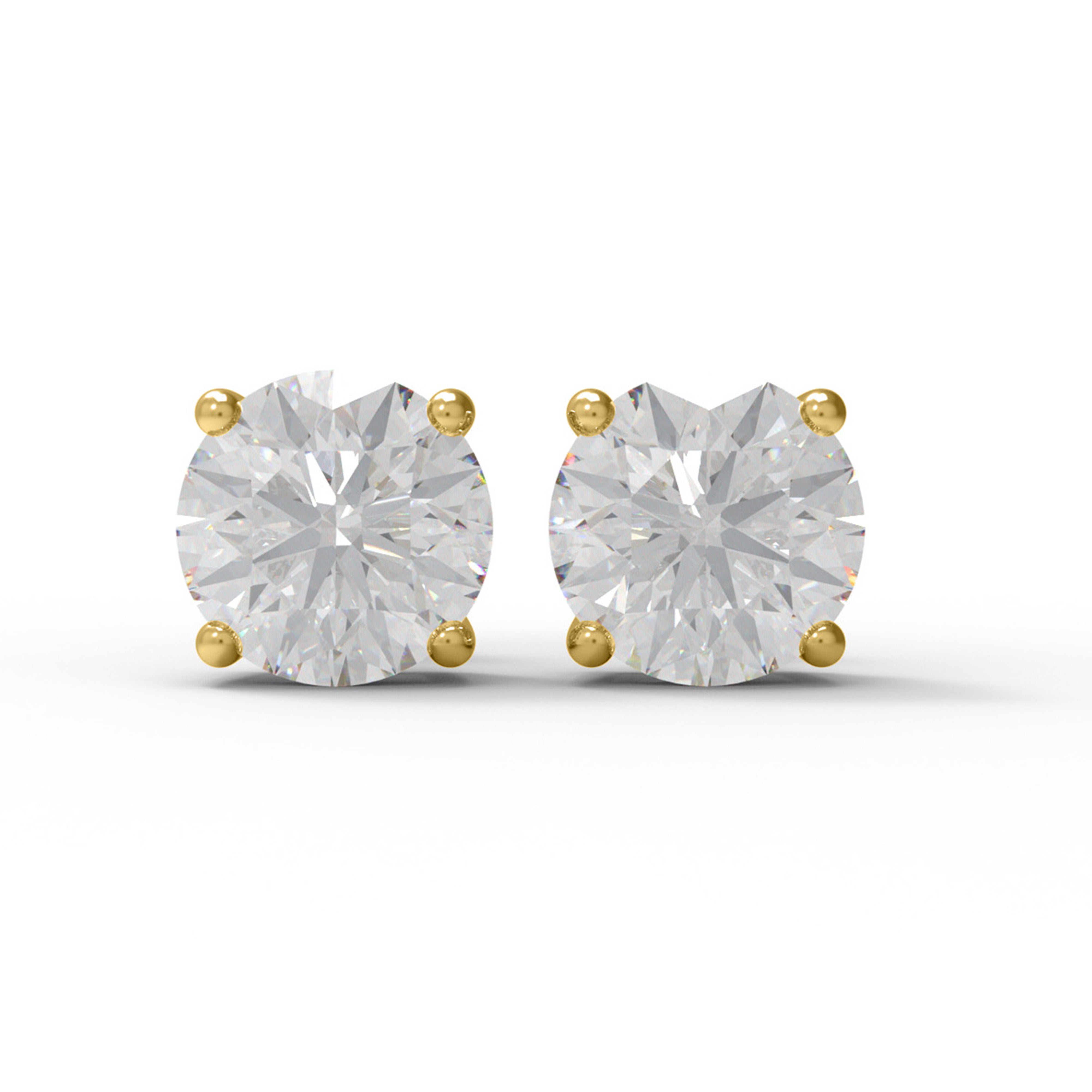 White CZ Round Stud Earrings - Sterling Silver Yellow plated