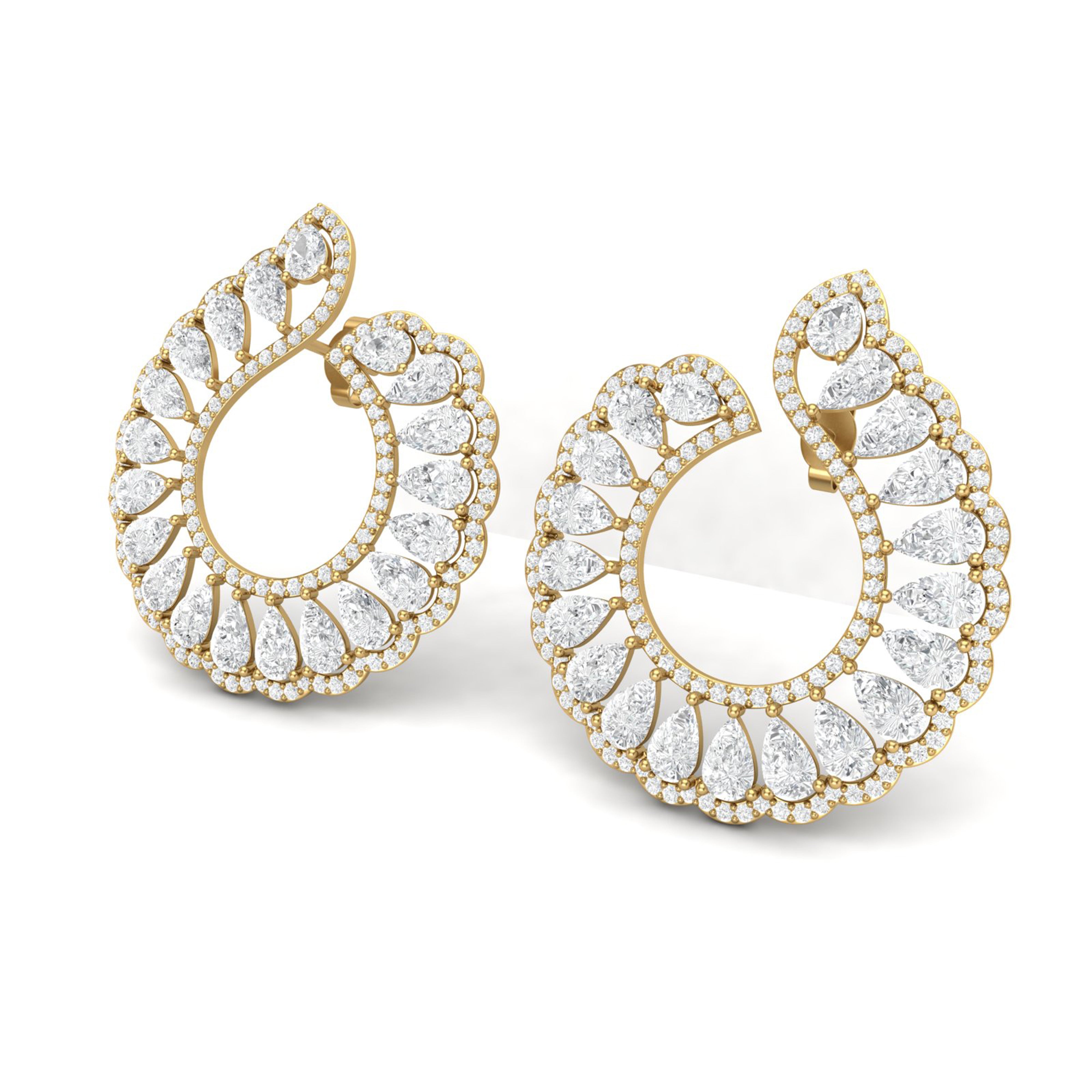 White CZ Hoop Earrings - Sterling Silver Yellow gold plated