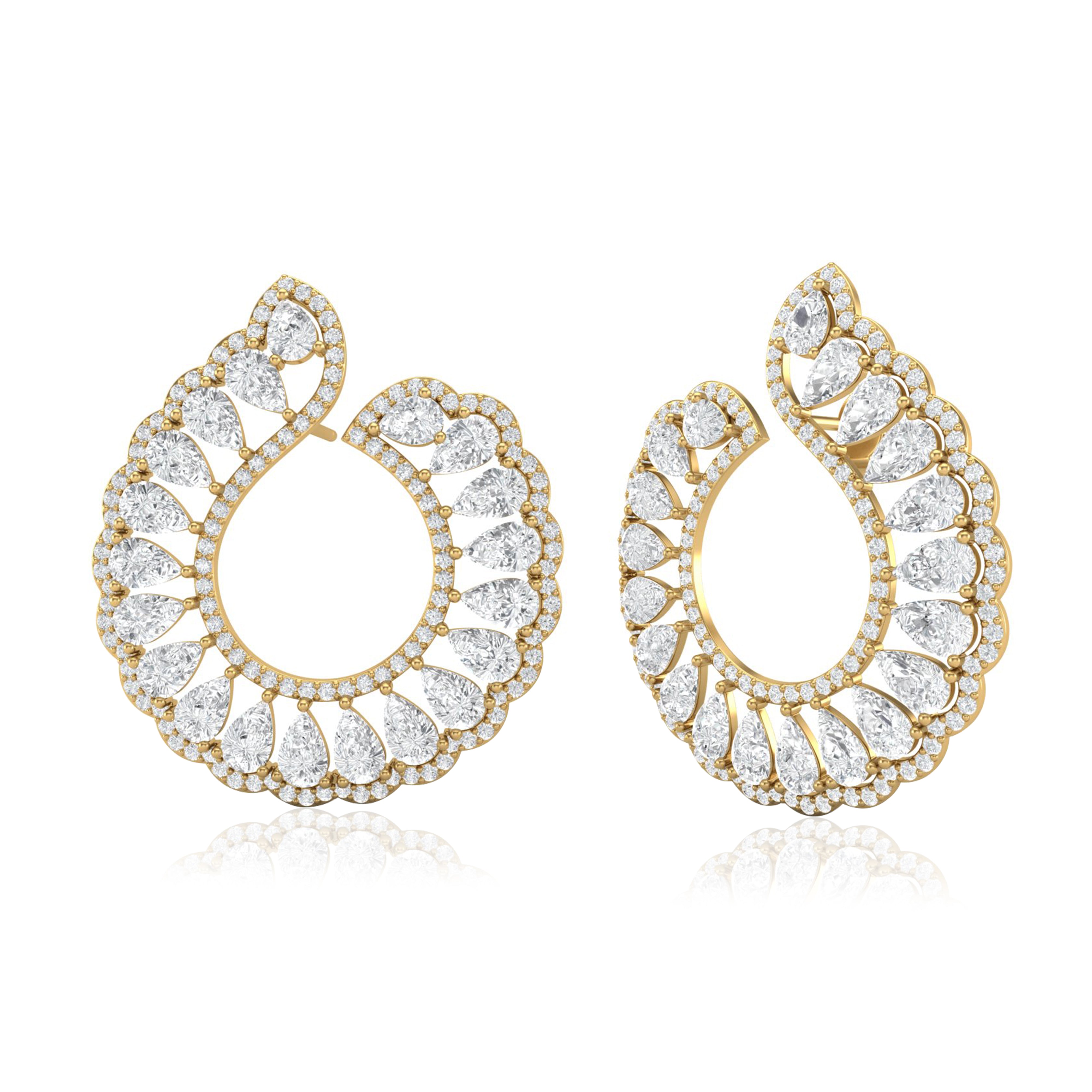 White CZ Hoop Earrings - Sterling Silver Yellow gold plated