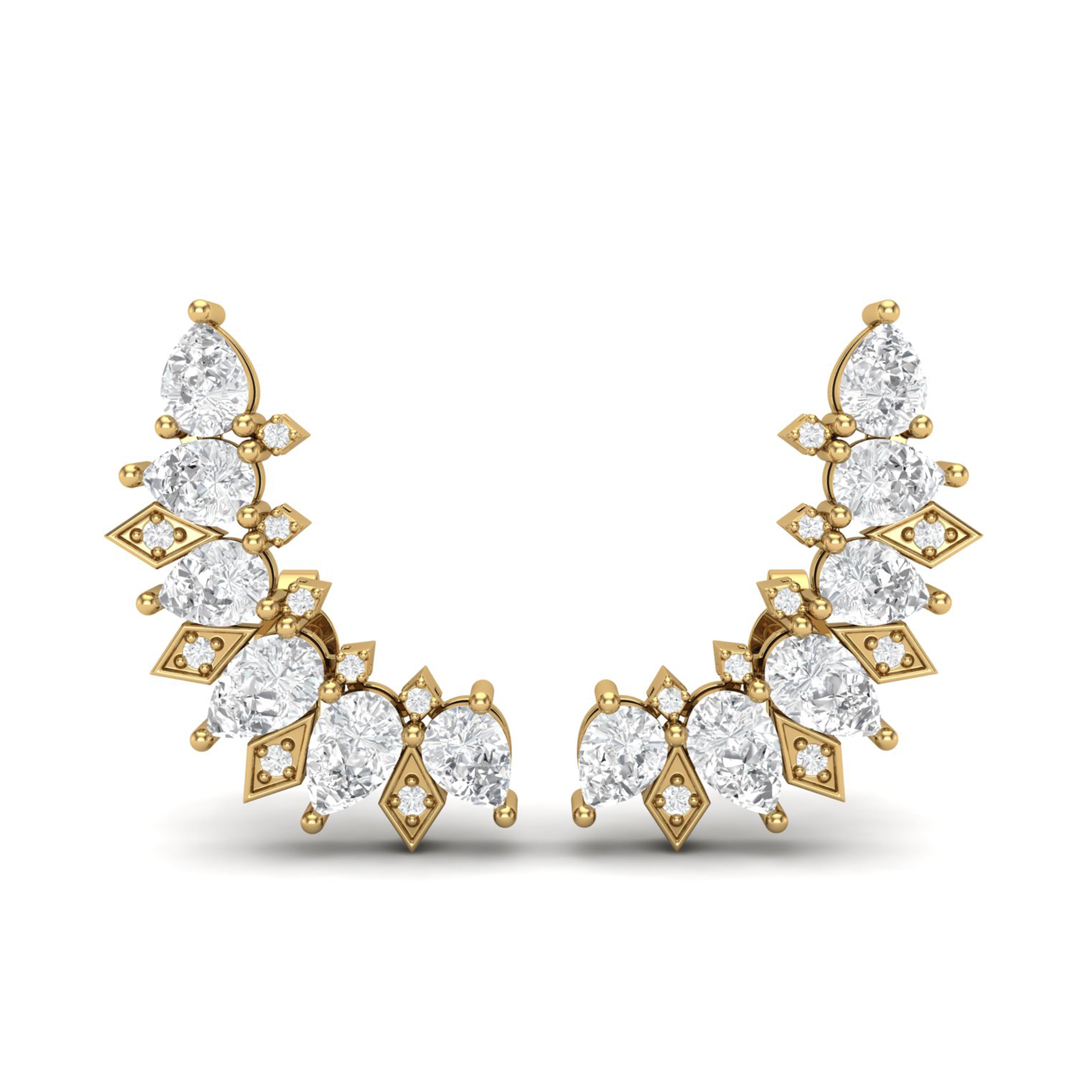 White CZ Ear Crawler Earrings – Sterling Silver Yellow Plated