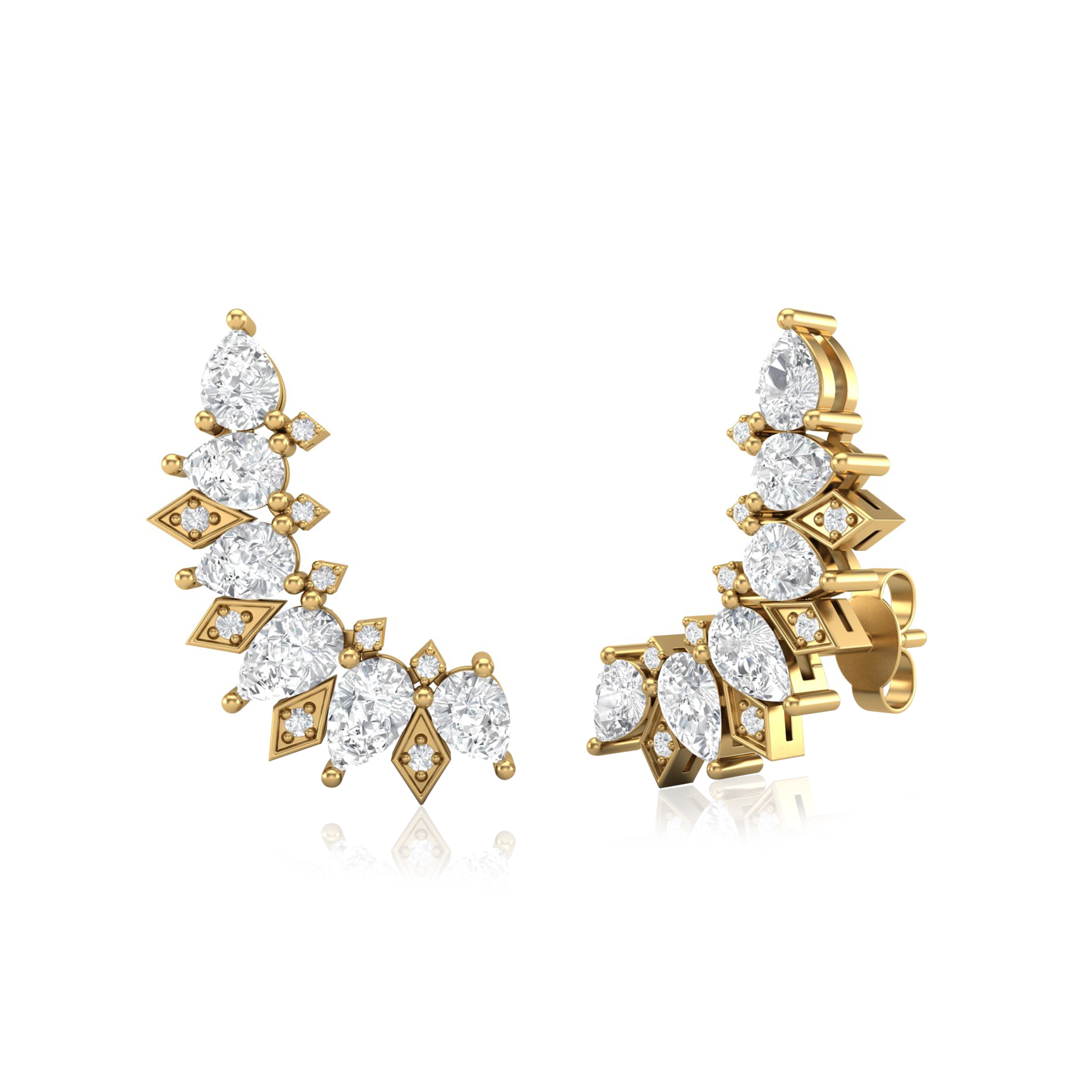White CZ Ear Crawler Earrings – Sterling Silver Yellow Plated